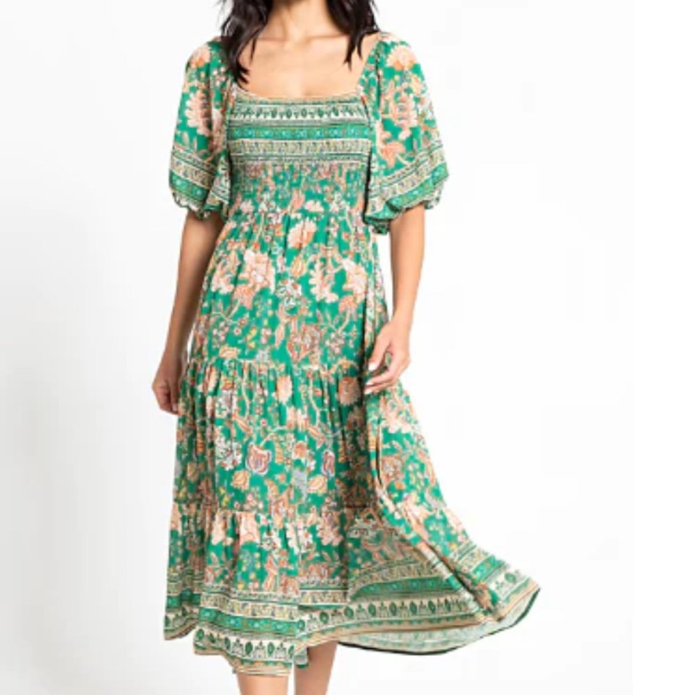 Flying Tomato Green Floral Midi Dress